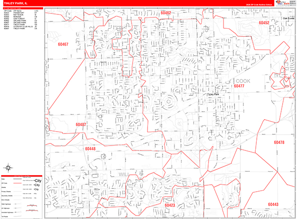 Tinley Park Zip Code Wall Map
